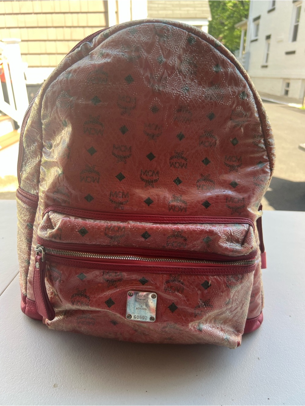 Rare MCM by Phenomenon Red Visetos Monogram Rain Cover Backpack Stark Streetwear